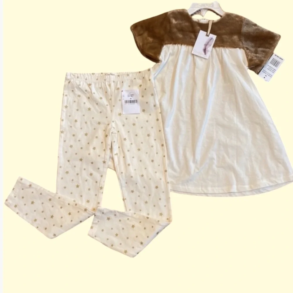 Jessica Simpson Sea Salt Faux Fur Short Sleeve 2 Piece Outfit Girls 6X